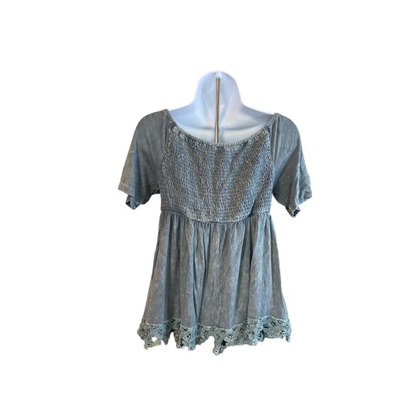 Alterd State Womens Medium Gray Smocked Lace Hem Babydoll Boho Chic Y2K - Picture 3 of 6